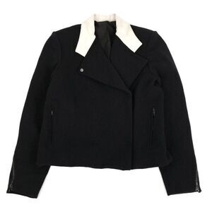 HELMUT LANG Sahara Lamb Leather Crop Moto Biker Jacket Large Black Quiet Luxury